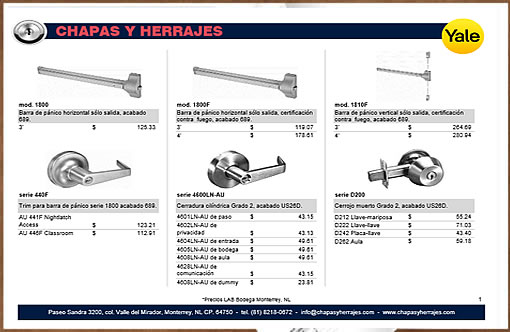 Catálogo YALE Herrajas y Chapas